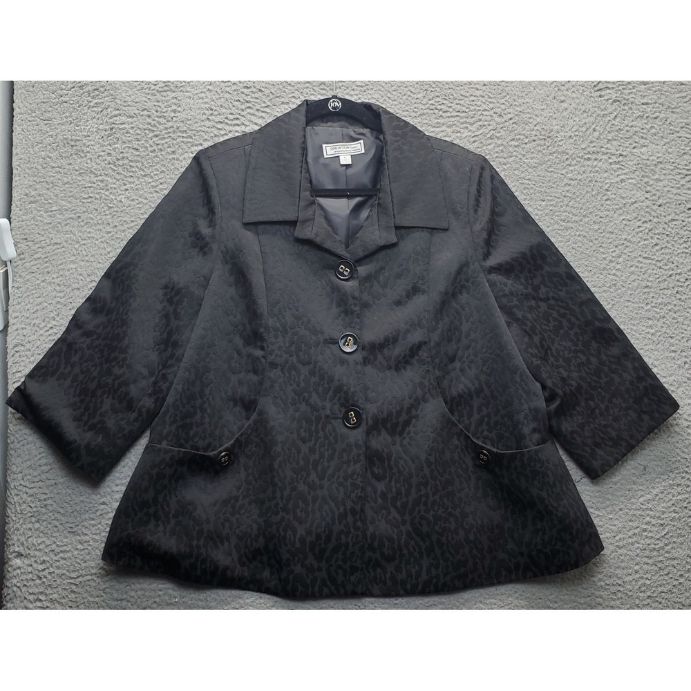 Simonton Says Blazer Jacket Womens XL Black Leopard Print Lined Single Breasted